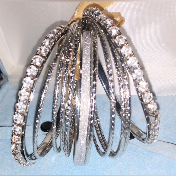 Silver Bangle Bracelets Set - Picture 5 of 5